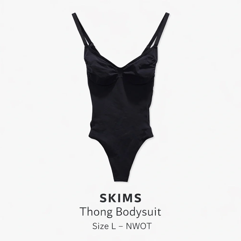 SKIMS Seamless Sculpt Thong Bodysuit Black Size Large NWOT - Picture 3 of 10